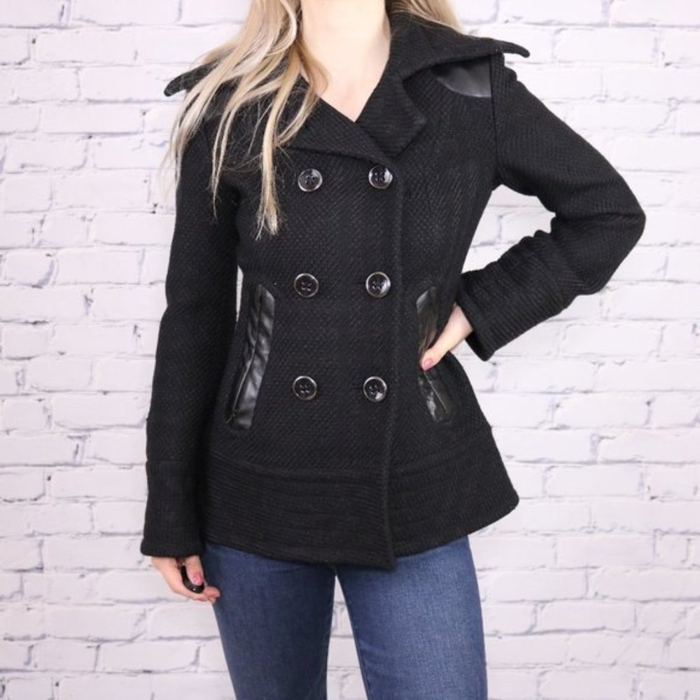 Mackage wool blend leather black short peacoat o1